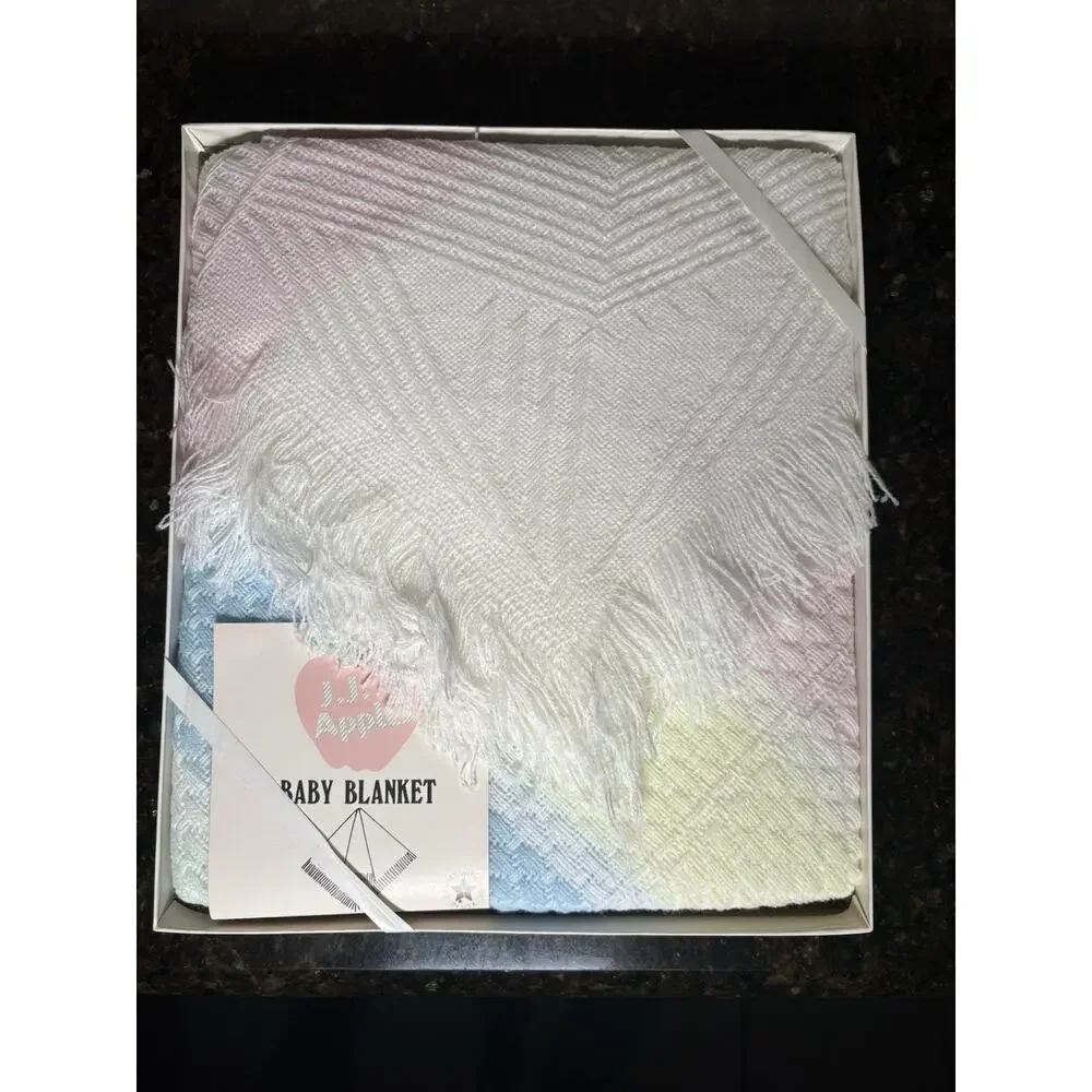 Vintage J.J. Apples Baby Shawl Blanket 100% Acrylic Multi Pastel 42” X 42”